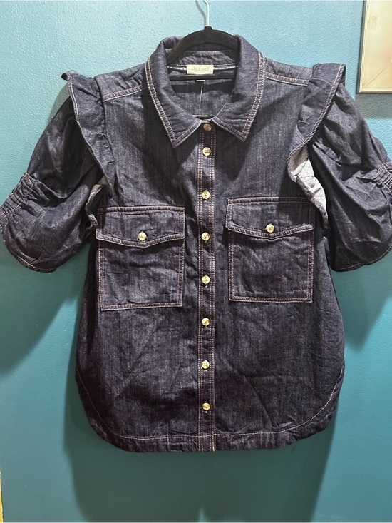 Pilcro Tops - Anthropologie Pilcro Denim Ruffle Sleeve Button-Front Shirt